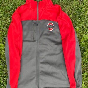 Grey and Red Ohio State Buckeyes embroidered zip up